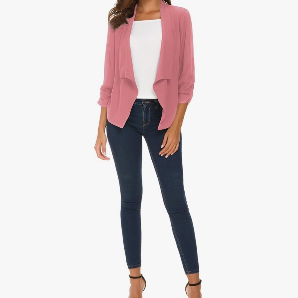NWOT Elegant Women's XL Open-front Flowy Cardigan in Dusty Rose - Picture 10 of 13